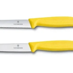 Victorinox Swiss Classic 2 X 10cm Paring Knife Set Yellow (67796L8B) -Kitchenknives Shop 67796l8b paring knife set straight and wavy edge yellow 10cm