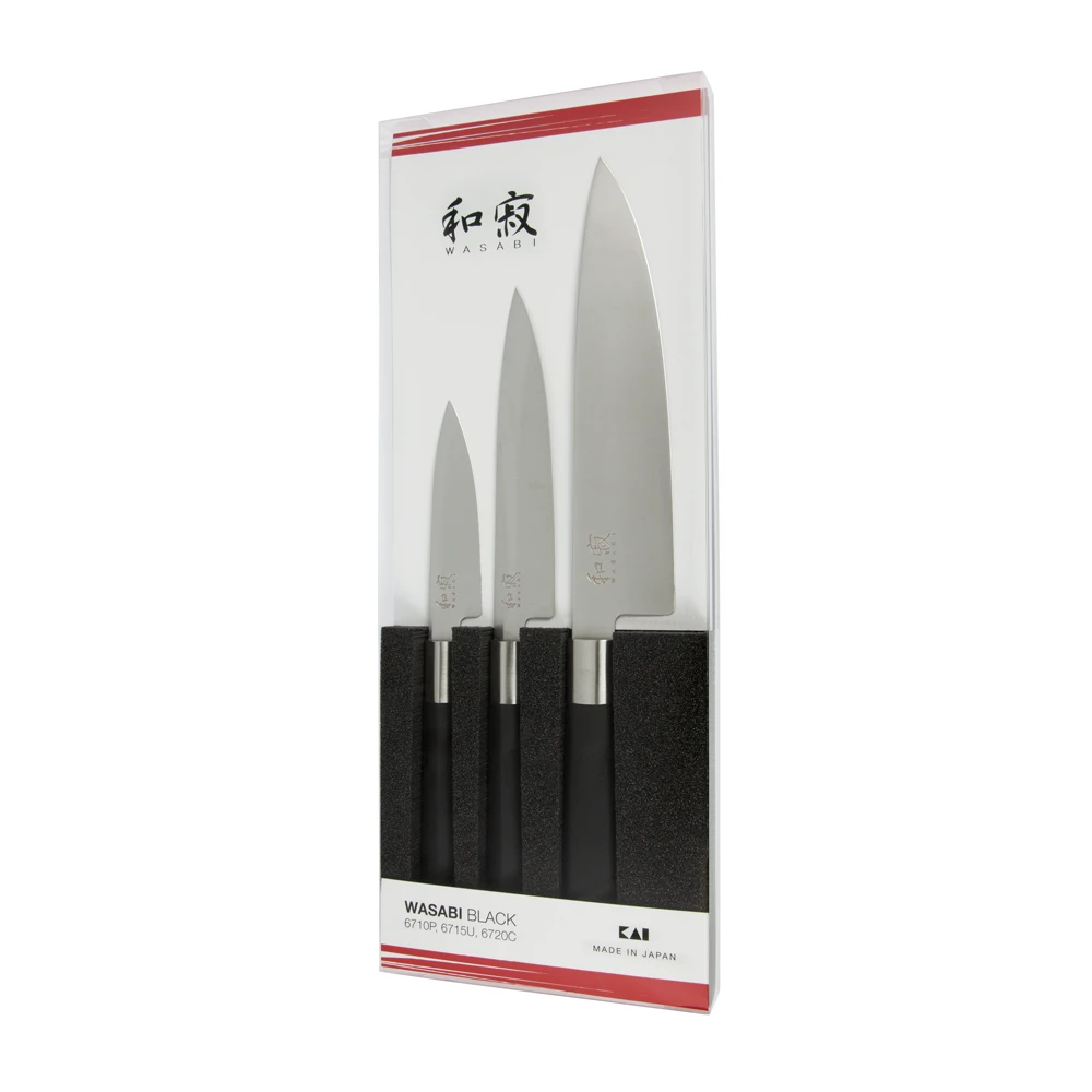 Kai Shun Wasabi Black 3 Piece Knife Set - (Includes KAI 6710P, KAI 6715U, KAI 6720C) 3 Kai Shun Wasabi Black 3 Piece Knife Set - (Includes KAI 6710P, KAI 6715U, KAI 6720C)