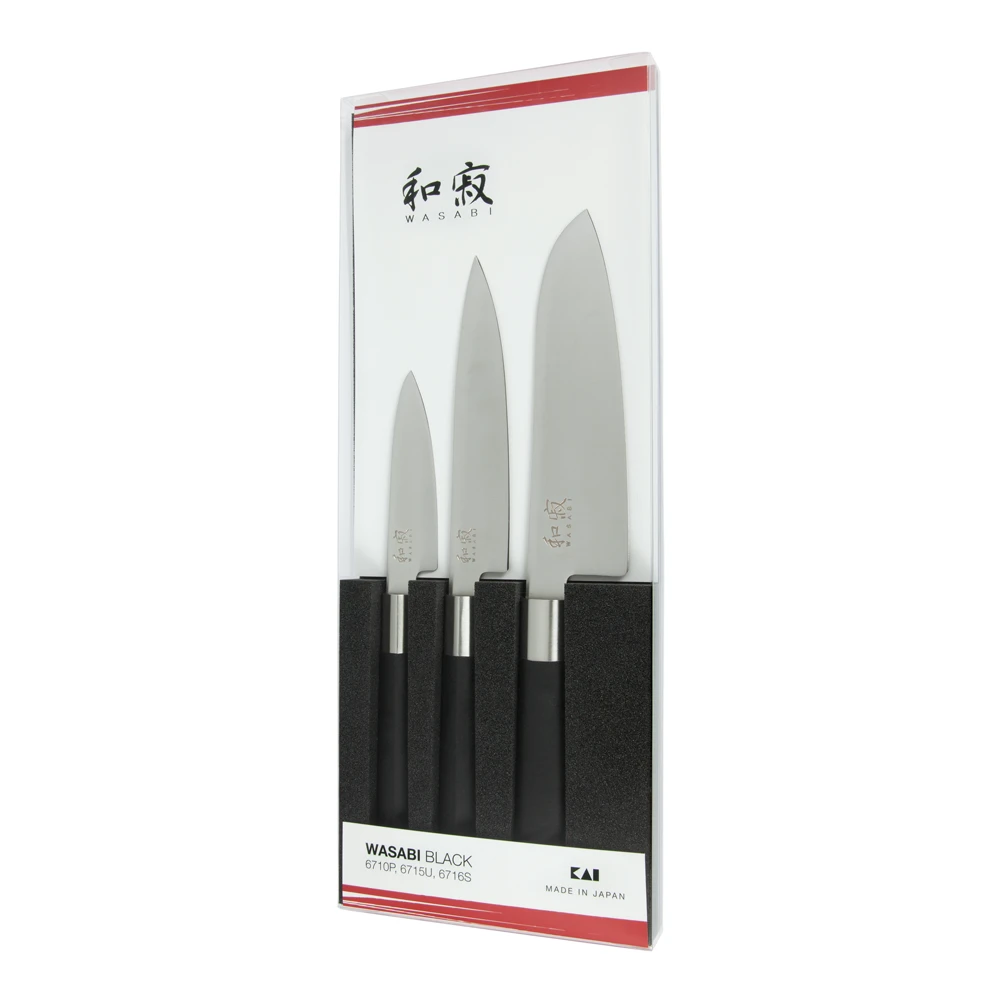 Kai Shun Wasabi Black 3 Piece Knife Set (Includes KAI 6710P, KAI 6715U, KAI 6716S) 3 Kai Shun Wasabi Black 3 Piece Knife Set (Includes KAI 6710P, KAI 6715U, KAI 6716S)