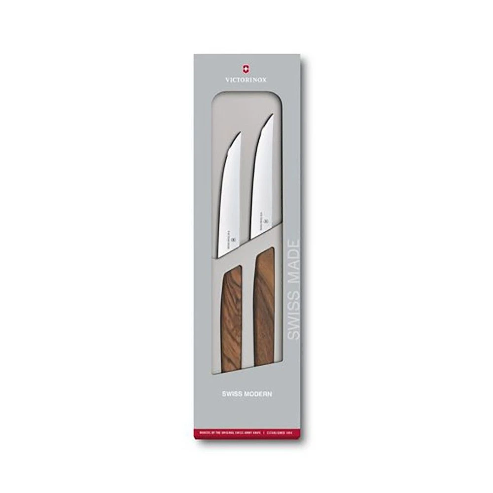 Victorinox Swiss Modern Walnut 12cm Steak Knife 2 Piece Set Straight Edge (6900012G) 3 Victorinox Swiss Modern Walnut 12cm Steak Knife 2 Piece Set Straight Edge (6900012G)