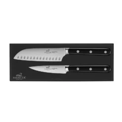 Lion Sabatier® Egide 2 Piece Knife Set - 9cm Paring & 13cm Santoku Knife (Black Handle With Stainless Steel Rivets) -Kitchenknives Shop 764180 4