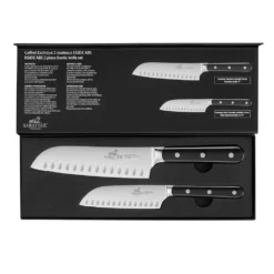Lion Sabatier® Egide 2 Piece Knife Set - 13cm & 18cm Santoku (Black Handle With Stainless Steel Rivets) -Kitchenknives Shop 764380 3