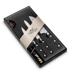 Lion Sabatier® Ideal 3 Piece Knife Set - 10cm Paring, 12cm Serrated Utility & 13cm Santoku Knife (Black Handle With Stainless Steel Rivets) -Kitchenknives Shop 892380 2