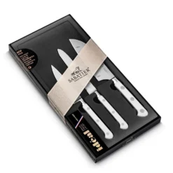 Lion Sabatier® Ideal Toque Blanche 3 Piece Knife Set - 10cm Paring, 12cm Serrated Utility & 18cm Santoku Knife (White Handle With Stainless Steel Rivets) -Kitchenknives Shop 892383 2