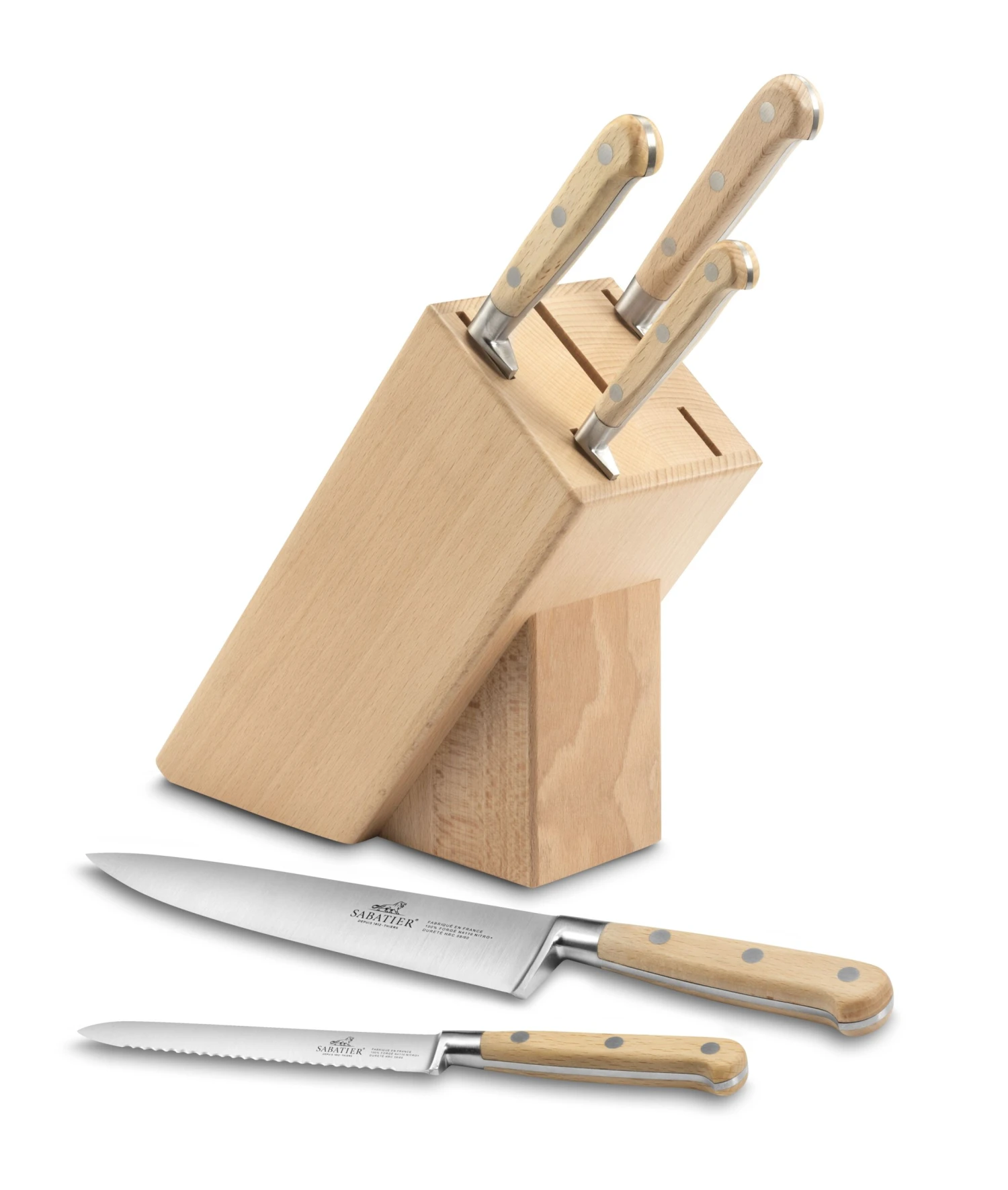 Lion Sabatier® Ideal Broceliande Block & 5pc Knife Set (Ashwood Handle With Stainless Steel Rivets) 3 Lion Sabatier® Ideal Broceliande Block & 5pc Knife Set (Ashwood Handle With Stainless Steel Rivets)