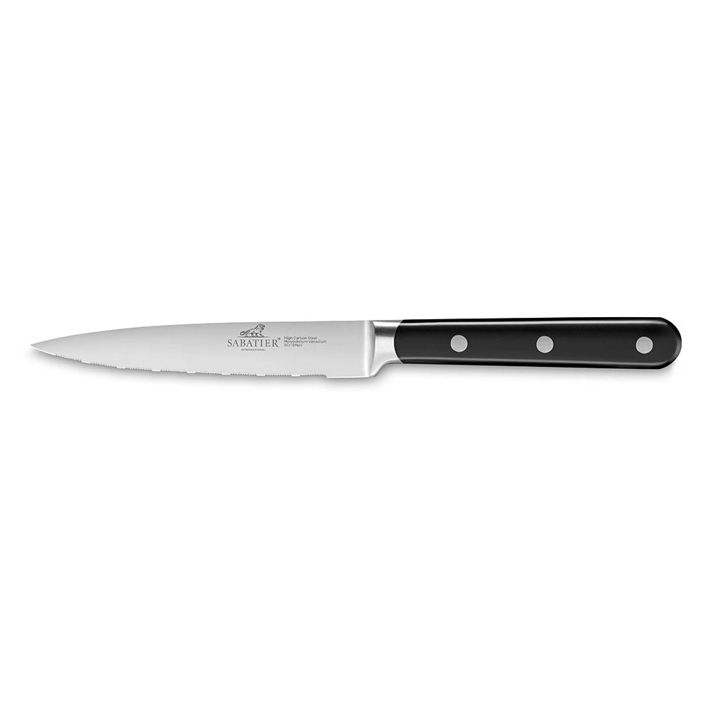 Lion Sabatier® Egide 13cm Micro Serrated Utility Knife (Black Handle With Stainless Steel Rivets) 3 Lion Sabatier® Egide 13cm Micro Serrated Utility Knife (Black Handle With Stainless Steel Rivets)