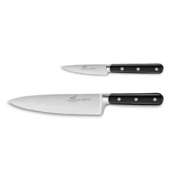 Lion Sabatier® Egide 2 Piece Knife Set - 9cm Paring & 20cm Cooks Knife (Black Handle With Stainless Steel Rivets) -Kitchenknives Shop kk 764280