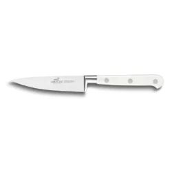 Lion Sabatier® Ideal Toque Blanche 3 Piece Knife Set - 10cm Paring, 12cm Serrated Utility & 18cm Santoku Knife (White Handle With Stainless Steel Rivets)