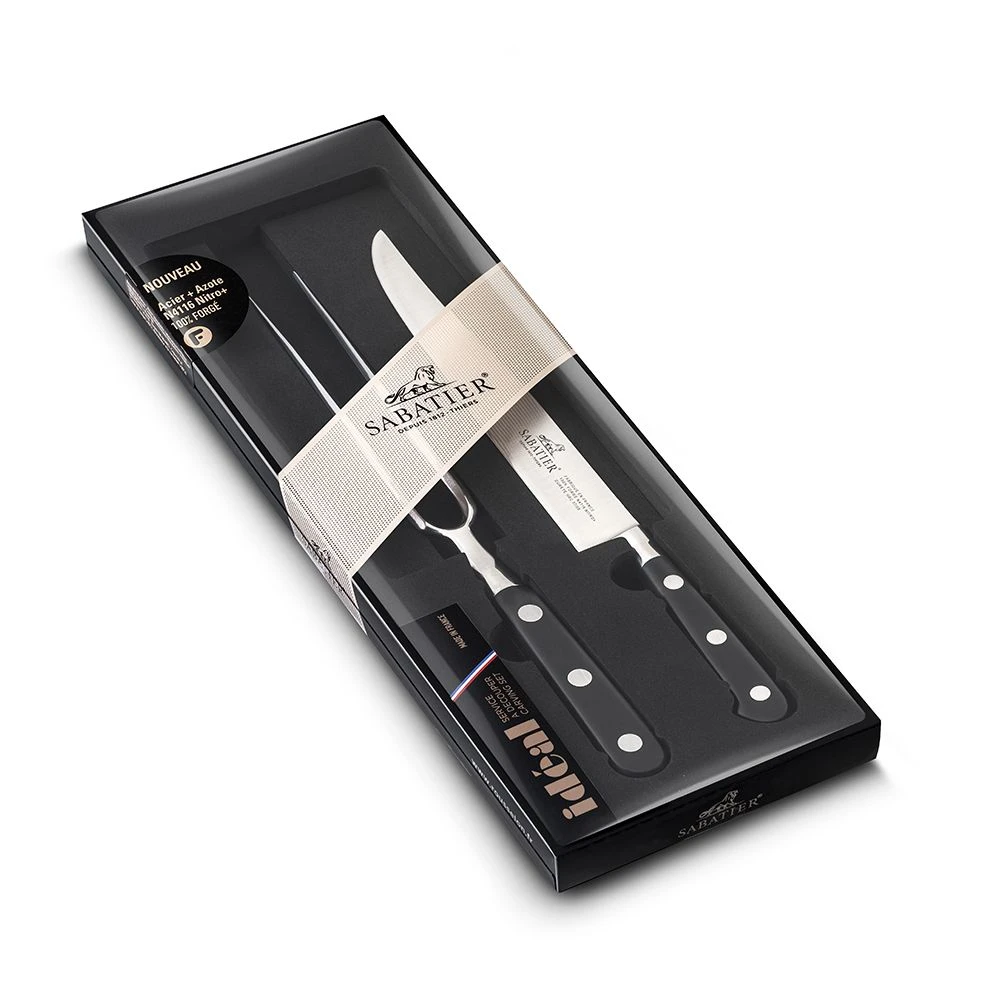 Lion Sabatier® Ideal 2 Piece Carving Set - 15cm Carving Fork & 20cm Carving Knife (Black Handle With Stainless Steel Rivets) 3 Lion Sabatier® Ideal 2 Piece Carving Set - 15cm Carving Fork & 20cm Carving Knife (Black Handle With Stainless Steel Rivets)