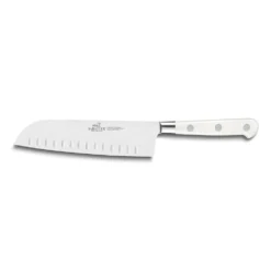 Lion Sabatier® Ideal Toque Blanche 3 Piece Knife Set - 10cm Paring, 12cm Serrated Utility & 18cm Santoku Knife (White Handle With Stainless Steel Rivets) -Kitchenknives Shop kk 814783 1