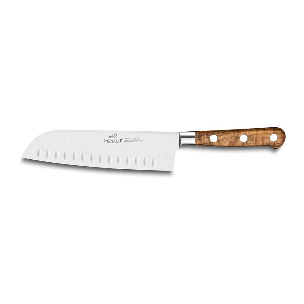 Lion Sabatier® Ideal Provencao 18cm Scalloped Santoku Knife (Olive Handle With Stainless Steel Rivets) 3 Lion Sabatier® Ideal Provencao 18cm Scalloped Santoku Knife (Olive Handle With Stainless Steel Rivets)
