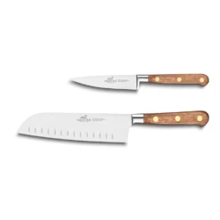 Lion Sabatier® Ideal Perigord 2 Piece Knife Set - 10cm Paring & 18cm Santoku Knife (Walnut Handle With Brass Rivets)