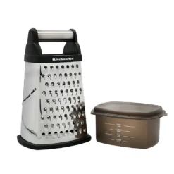 KitchenAid Stainless Steel Box Grater Black With Container -Kitchenknives Shop kqg300osobe 3