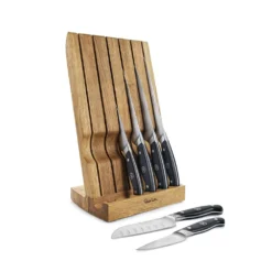 Robert Welch Professional Angle Oak Knife Block 7 Piece Set -Kitchenknives Shop rwpao2097v7 pro angle block knives out 3 quarter v1