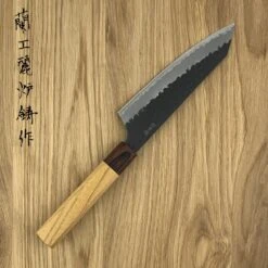 Sakai Takayuki Aogami Super Kurouchi Hammered WA Japanese 160mm Kengata-Santoku Knife -Kitchenknives Shop sk 01191 1