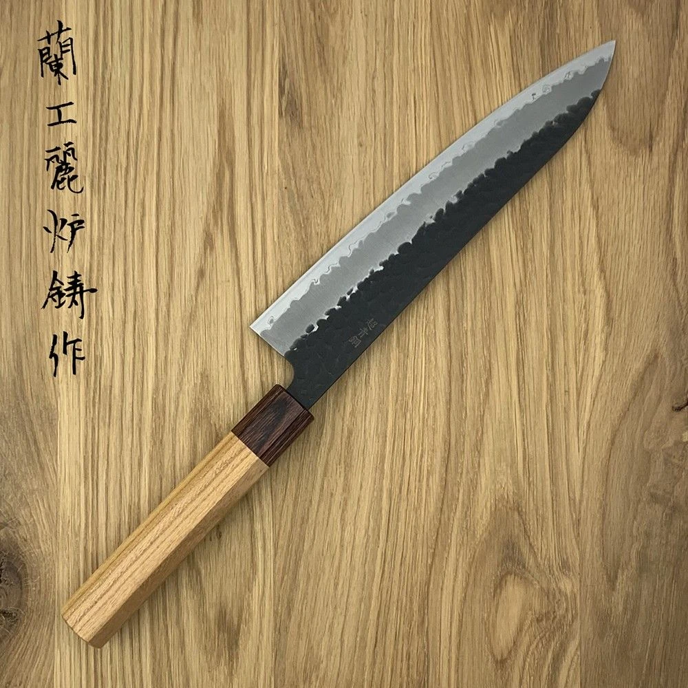 Sakai Takayuki Aogami Super Kurouchi Hammered WA Japanese 240mm Gyuto Knife 4 Sakai Takayuki Aogami Super Kurouchi Hammered WA Japanese 240mm Gyuto Knife - Image 2