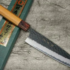 Sakai Takayuki Aogami Super Kurouchi Hammered WA Japanese 165mm Santoku Knife -Kitchenknives Shop sk 01196